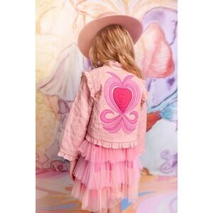 Tutu Du Monde Girls Pink Quilted Ruffle Embroidered heart space Jacket NWT